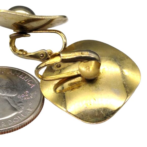 Vintage Emmons Mod Earrings, Gold Tone Clip On - Picture 5 of 5